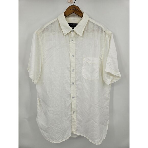 Rag & Bone White Linen Shirt Mens XL Button Front Short Sleeve - Picture 1 of 5